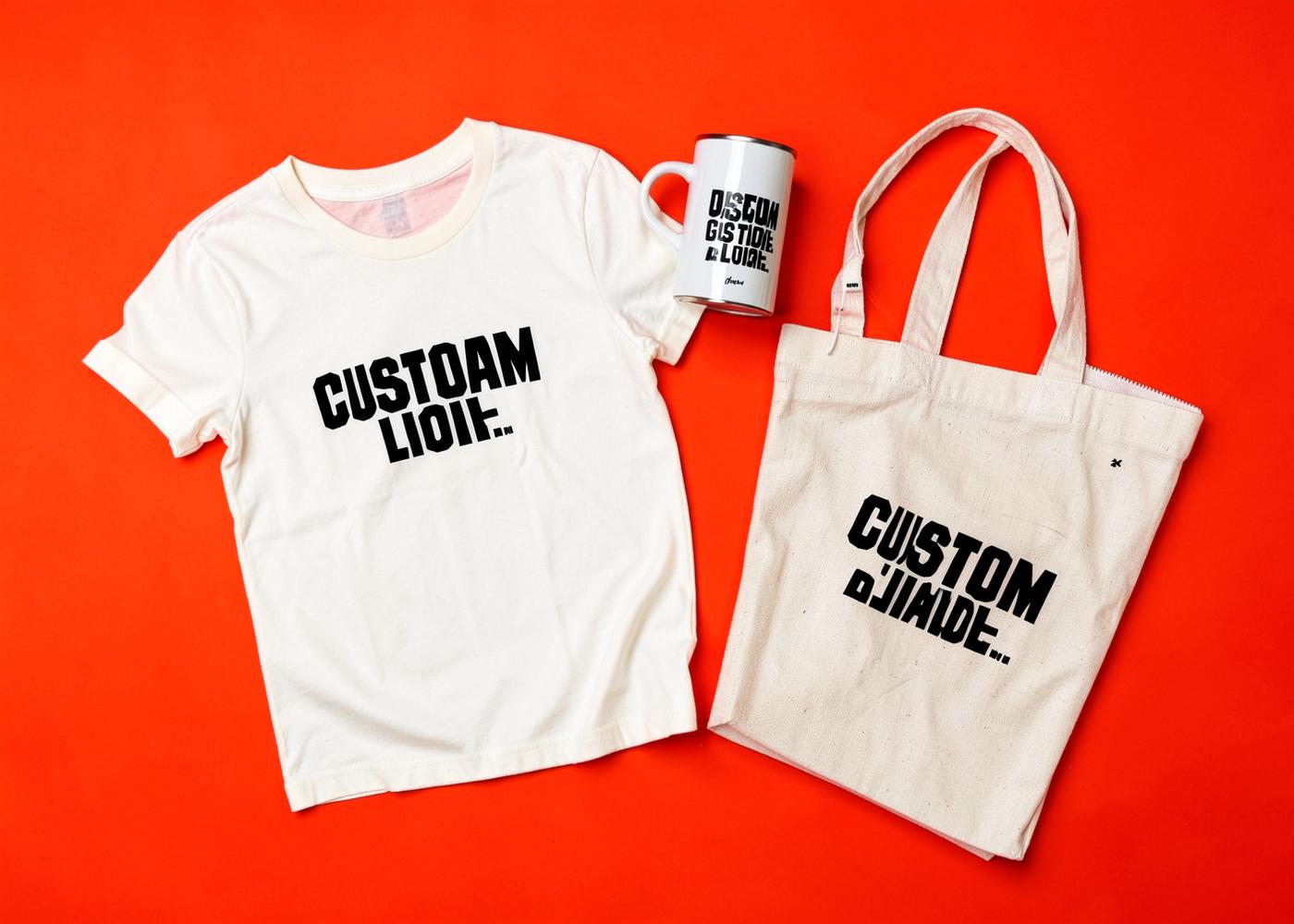 Custom branded merchandise flat lay